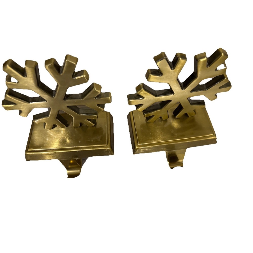 Christmas Stocking Holders for Mantle Set of 2, Brass Snowflakes -Sturdy holder